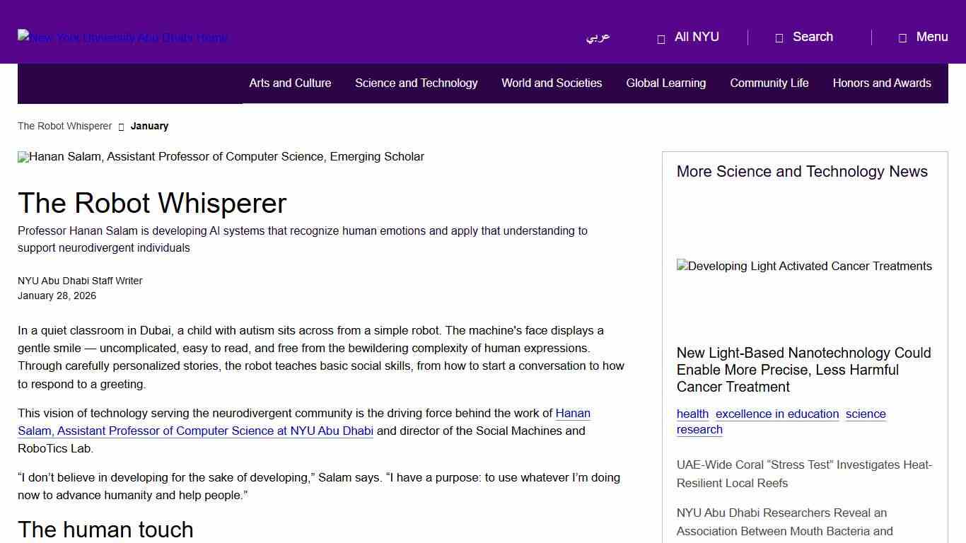 The Robot Whisperer - NYU Abu Dhabi